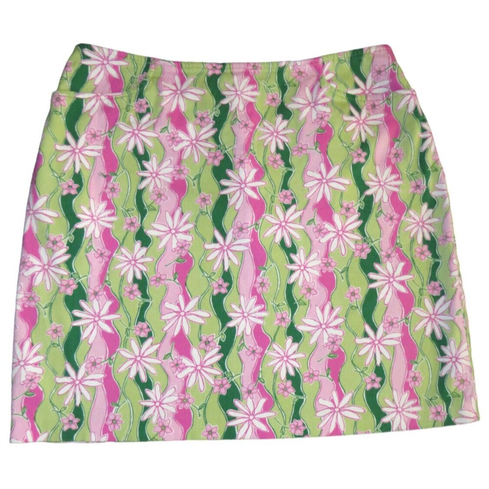 Studio JPR Women's Green Pink Floral Retro Mini Skirt -Pockets- Size 14